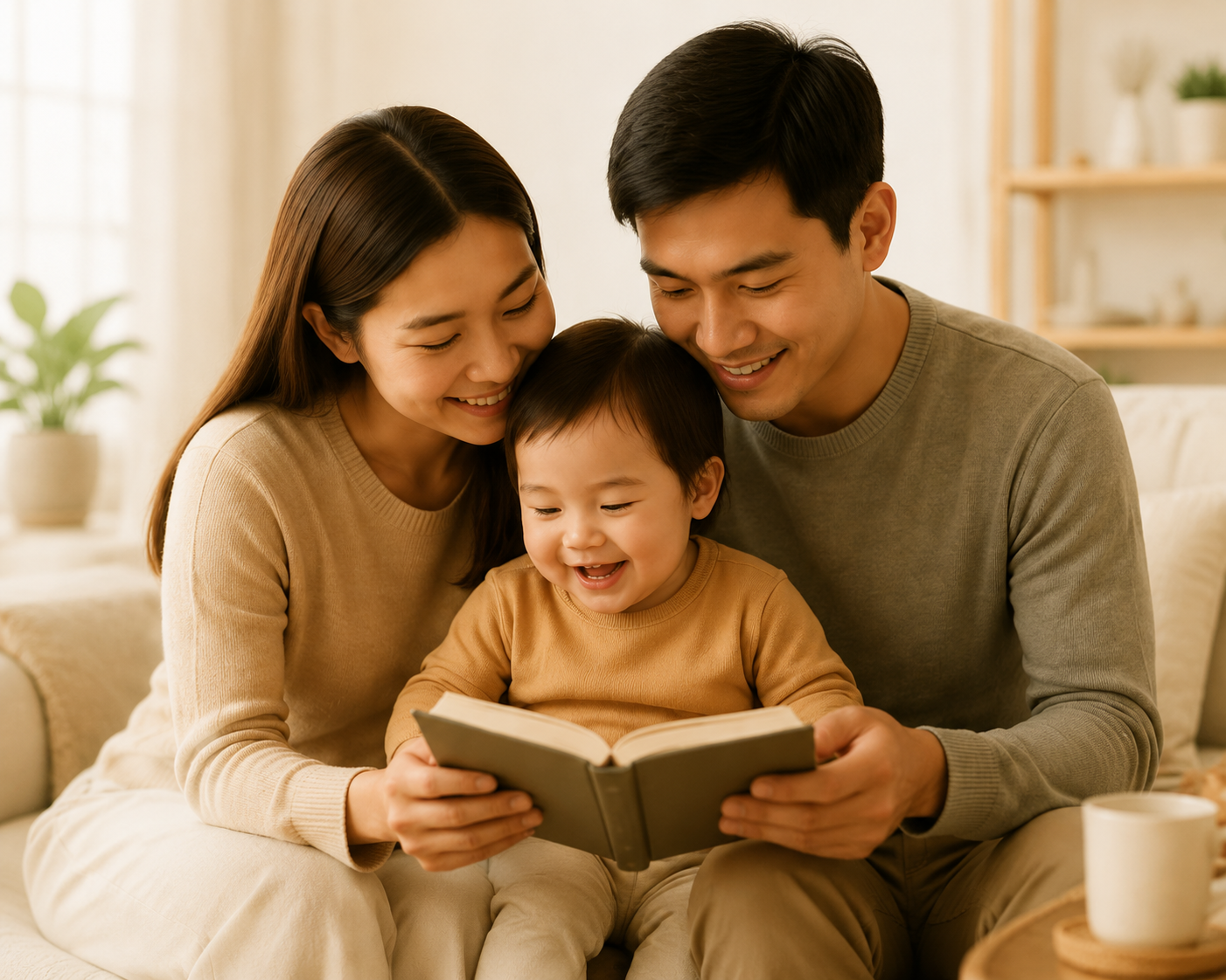 Parents reading together with their child